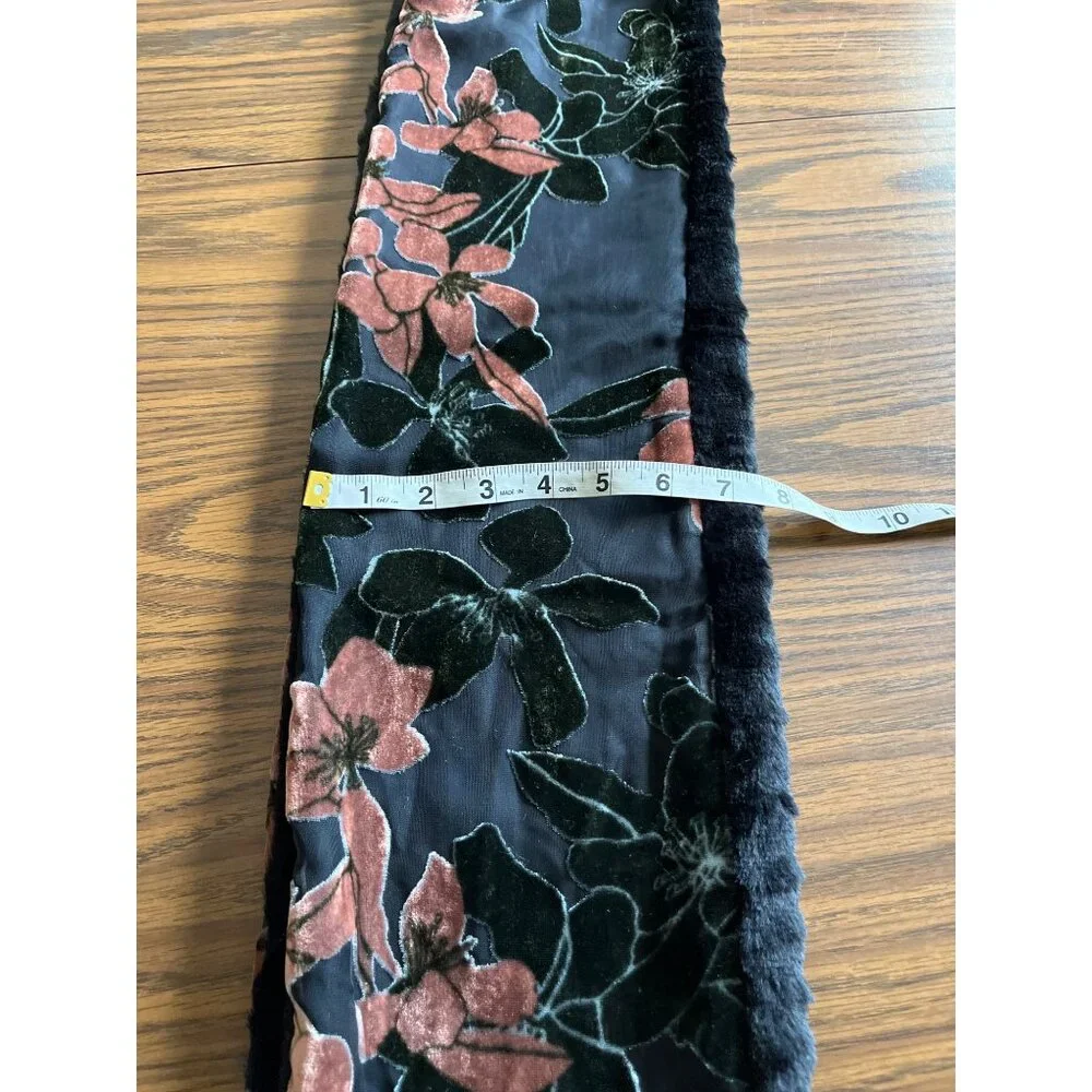 Black pink faux fur floral infinity scarf